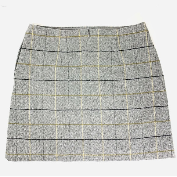 Plaid Mini Skirt Wool Blend Grey Pockets Large - Picture 2 of 5